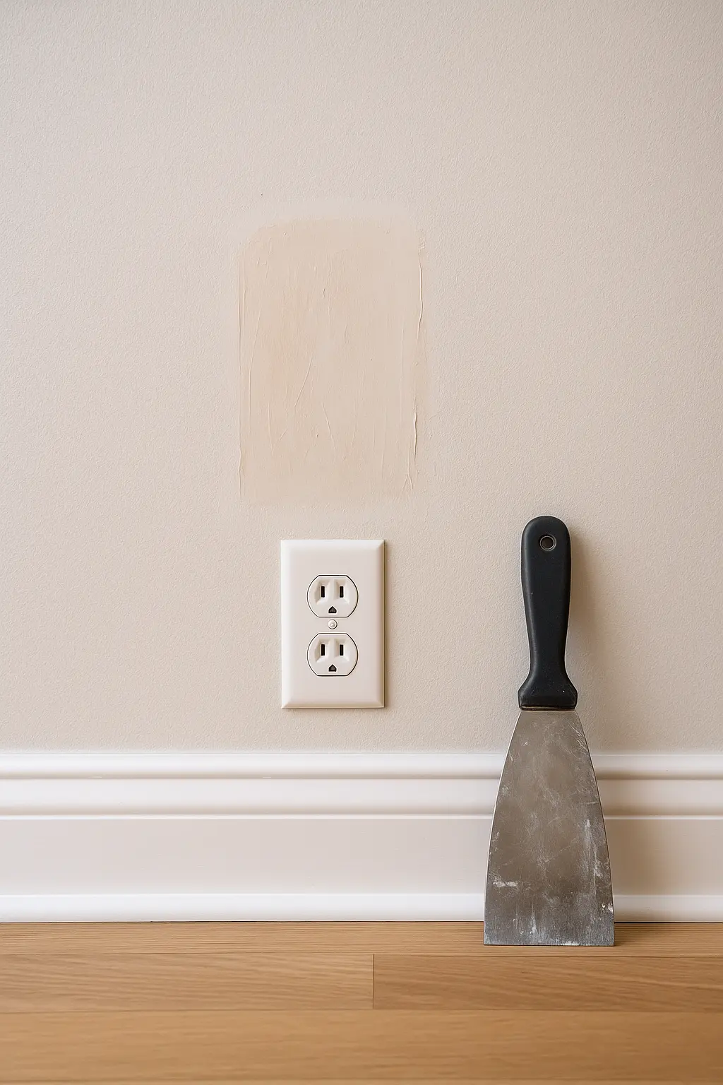 Close-up of patched and sanded wall before priming