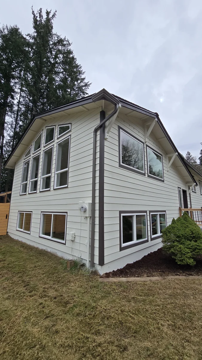 Finished exterior siding and trim detail