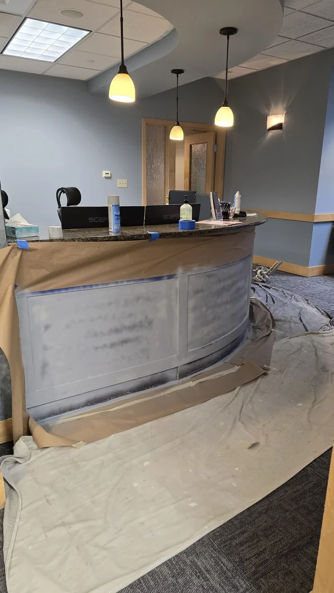 Interior fireplace area protected before painting